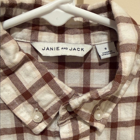 Boys Size 6 Janie and Jack Brown Plaid Button Down Shirt Long Sleeve Cotton - Picture 2 of 8